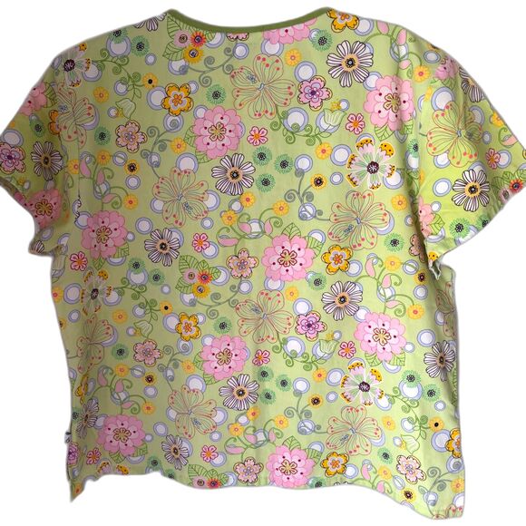 Cherokee Studio Mint Green Floral V Neck Short Sleeve 2 Pocket Nurse Scrub Sz. L - Picture 2 of 6